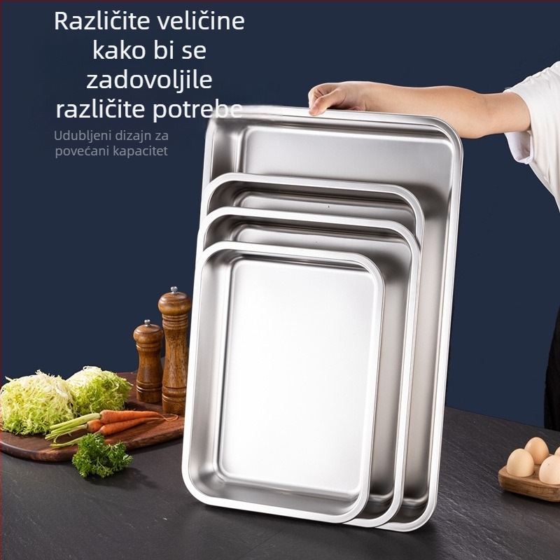 Kvadratni tanjur od nehrđajućeg čelika, prehrambene kvalitete, debeli i duboki, za kućnu kuhinju i hotele, univerzalno za pohranu i serviranje