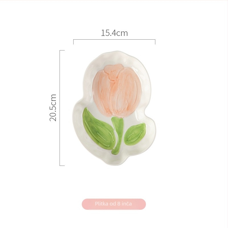 Chaohu ručno oslikani porcelanski set posuđa s motivom tulipana — pod-glazurna završnica, mikrovalna sigurno, mogućnost otiska logotipa, prilagodljivo