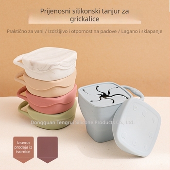 Silikonska sklopiva čaša za grickalice, velika kapaciteta, s lancem za nošenje, za putovanja, pogodna za bebe od 3 mjeseca