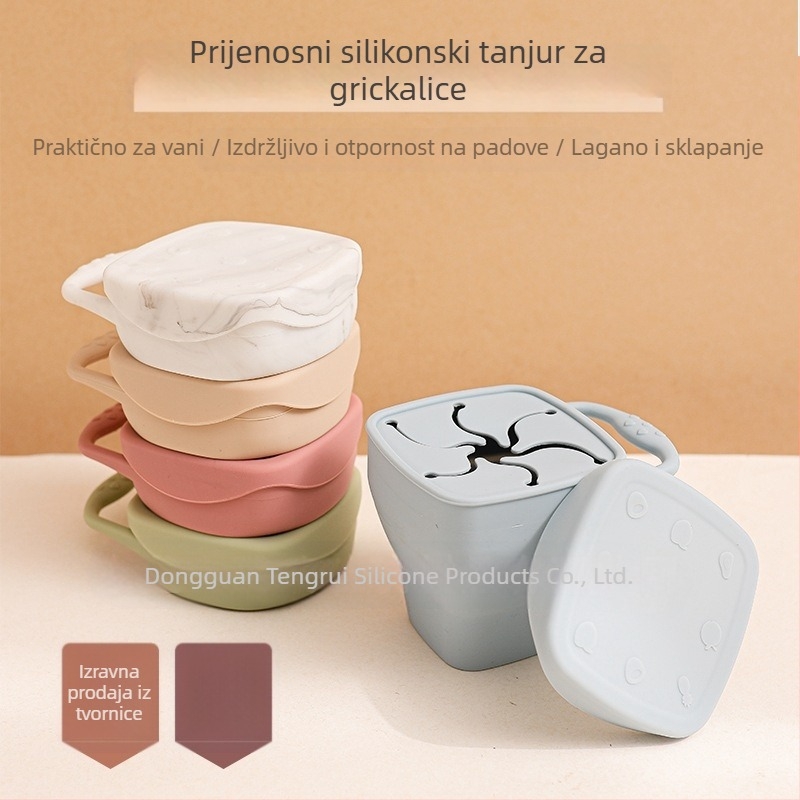 Silikonska sklopiva čaša za grickalice, velika kapaciteta, s lancem za nošenje, za putovanja, pogodna za bebe od 3 mjeseca