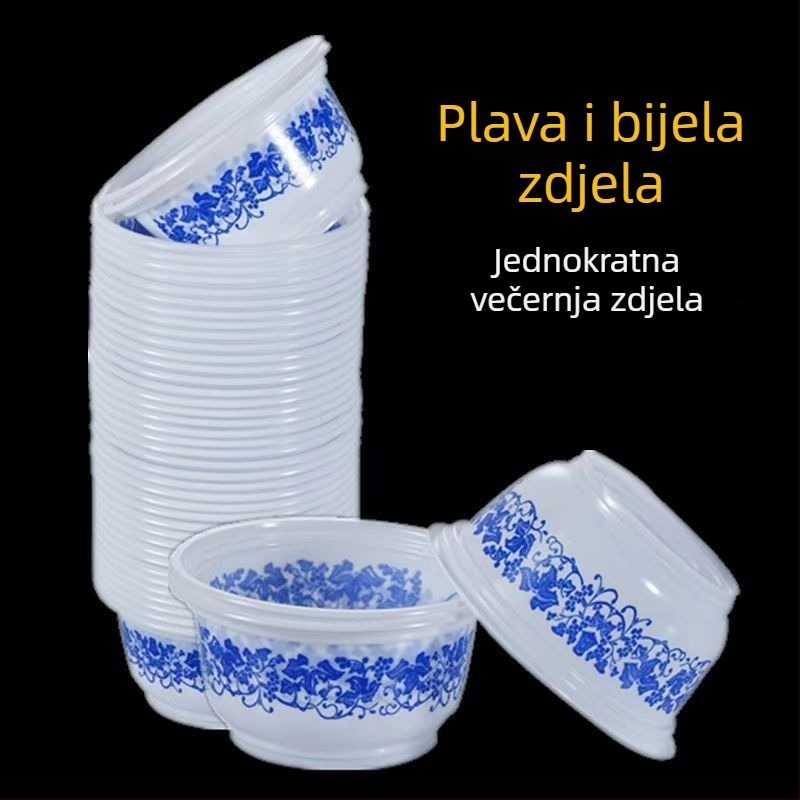 Jednokratna plastična zdjela, debela, okrugla, za kućnu večeru i vanjski roštilj