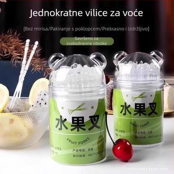 Jednokratna plastična vilica za voće – jestive kvalitete, moderan jednostavan dizajn, za voće i kolače