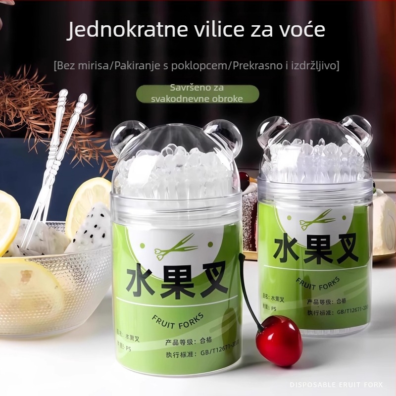 Jednokratna plastična vilica za voće – jestive kvalitete, moderan jednostavan dizajn, za voće i kolače