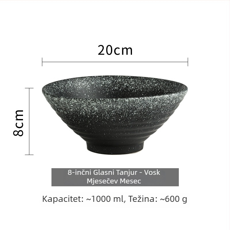 Keramička zdjela za ramen s trubastim oblikom, japanski stil, okrugli oblik, pogodna za mikrovalnu, sprej-glazura