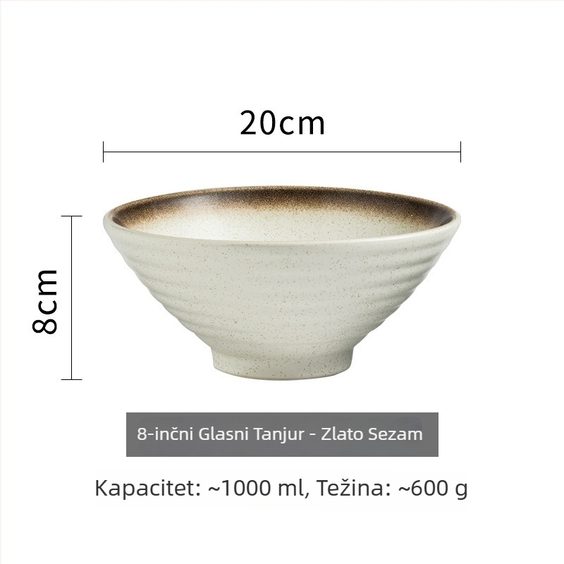Keramička zdjela za ramen s trubastim oblikom, japanski stil, okrugli oblik, pogodna za mikrovalnu, sprej-glazura