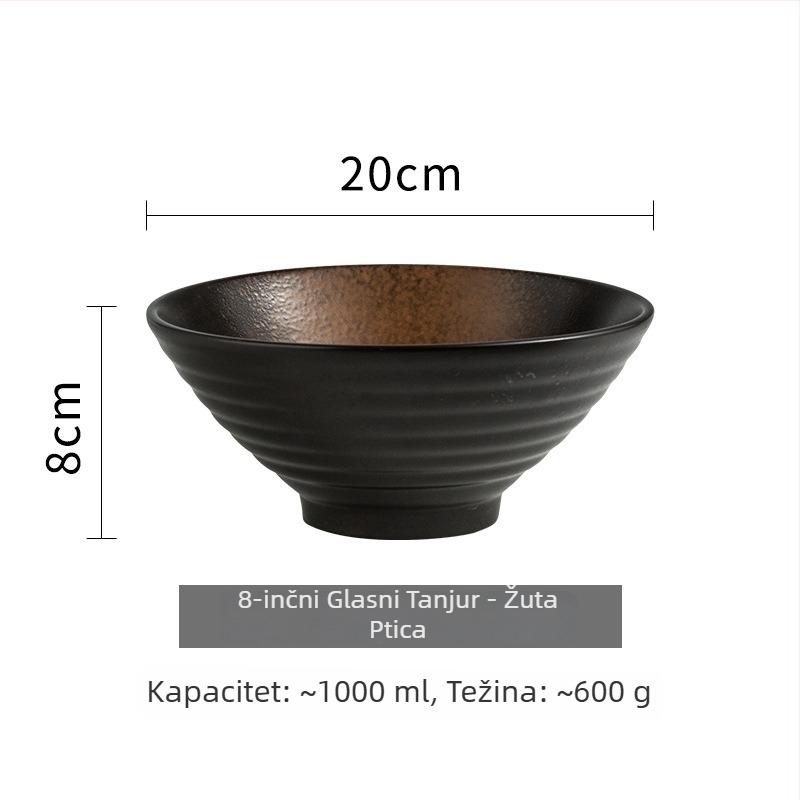 Keramička zdjela za ramen s trubastim oblikom, japanski stil, okrugli oblik, pogodna za mikrovalnu, sprej-glazura
