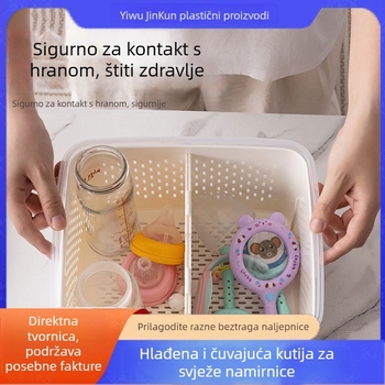 Dvostruki sloj kutije za svježinu s odvodnim košarom za voće i povrće, kapacitet 2,1–3 L, silikon za prehranu, vodootporna s poklopcem