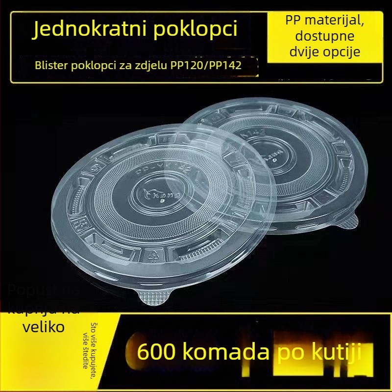 Jednokratni plastični okrugli poklopci za zdjele, za posude veličine 120/142, prozirni