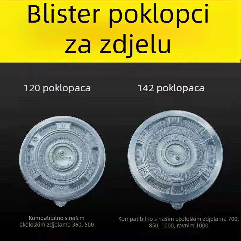 Jednokratni plastični okrugli poklopci za zdjele, za posude veličine 120/142, prozirni