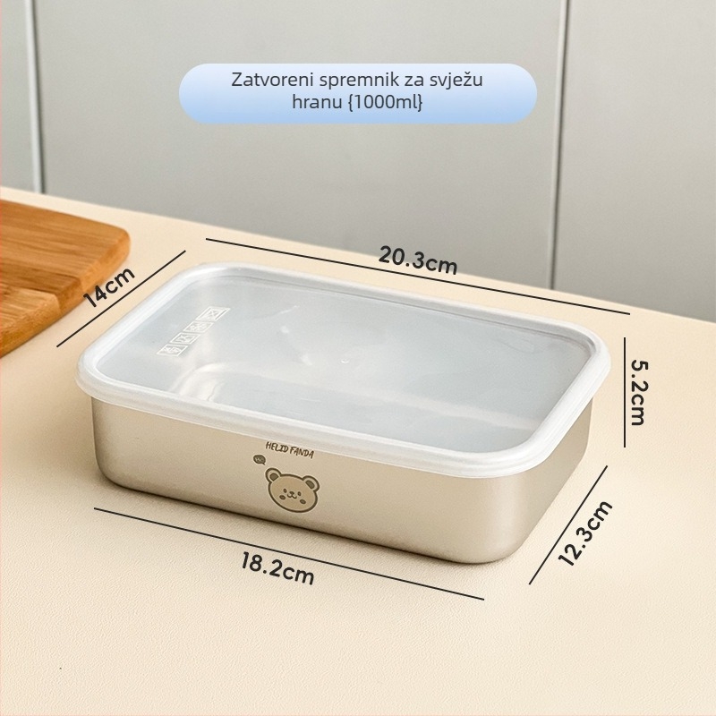 Kvadratna kutija za hranu od 304 nehrđajućeg čelika sa poklopcem, 301–500 ml, hermetična kutija za obrok, uzorak Obitelj Medvjeda
