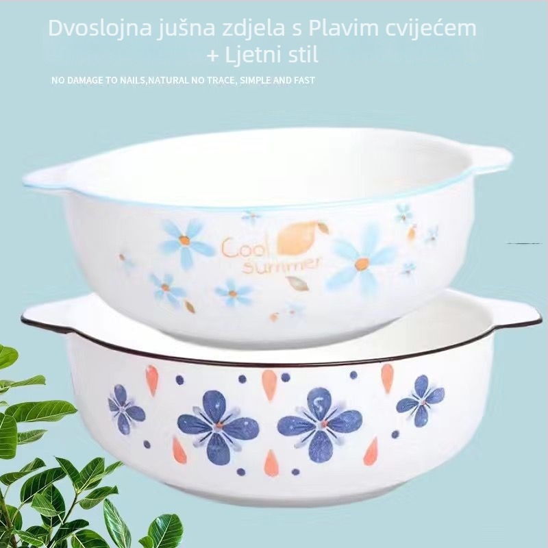 Porcelanska zdjela za parena jaja, japanskog stila, dvostruka drška, dubok i debeli dizajn, nije prikladno za mikrovalnu