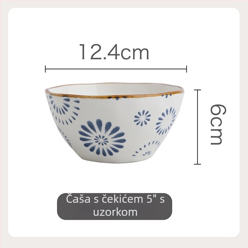 Keramički set posuđa s zdjelicama i tanjurima, pod-glasurna završnica, japanski stil, lagani luksuz retro, mikrovalna otporna
