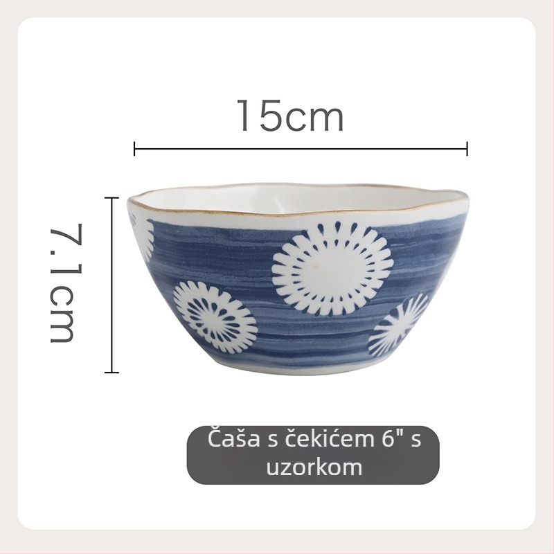 Keramički set posuđa s zdjelicama i tanjurima, pod-glasurna završnica, japanski stil, lagani luksuz retro, mikrovalna otporna