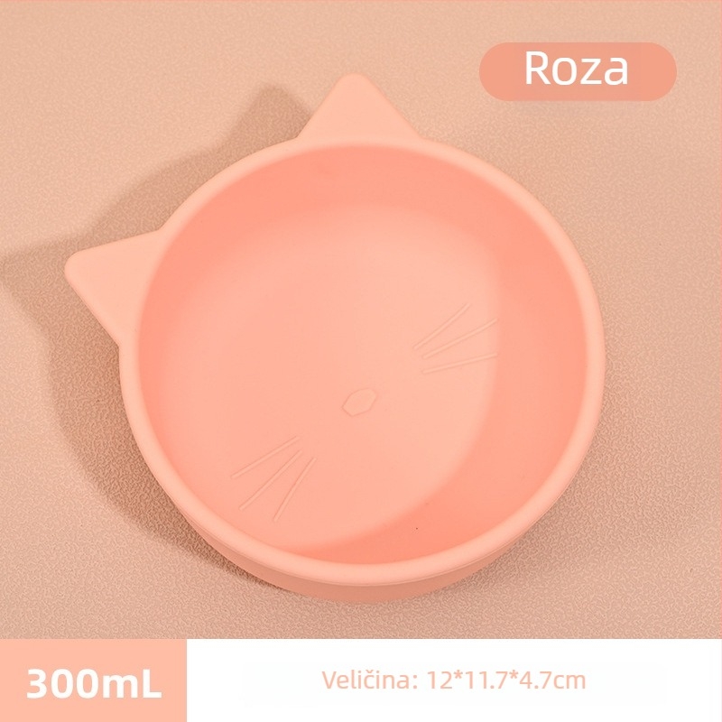 Silikonska dječja zdjela s dizajnom mačka‑medvjed | Fansch FC | Materijal: Silikon | Djetetu >3 mjeseca | Paket: 1 kom | Protuklizno dno