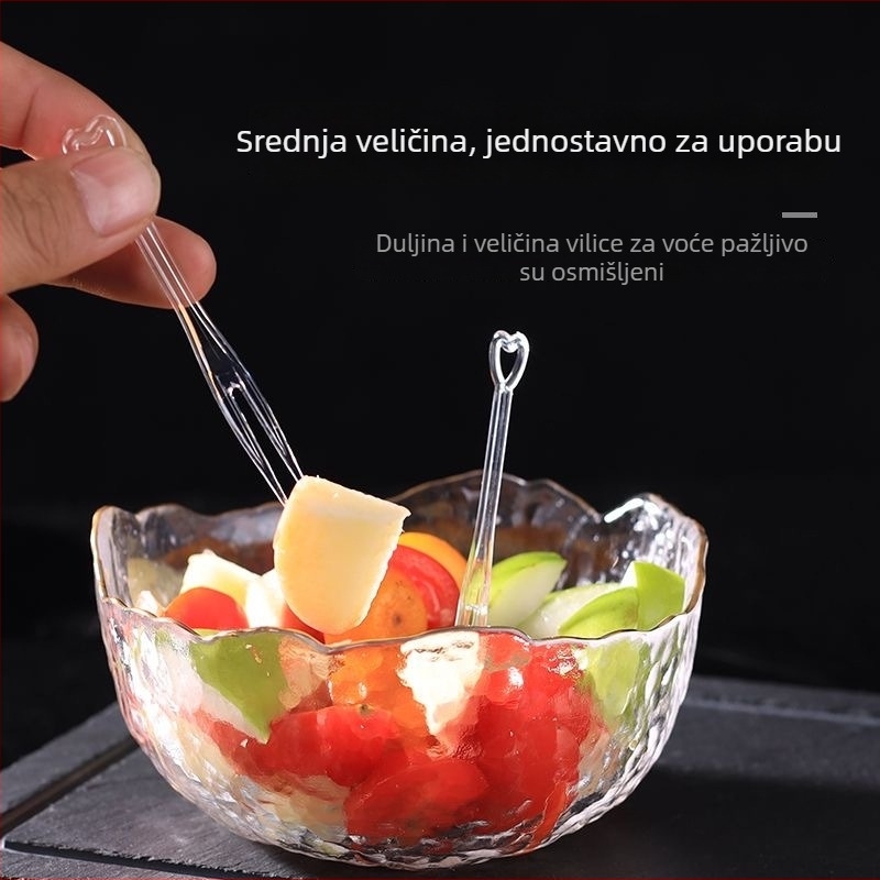 Voćna vilica, plastična, prozirna, 100 komada u paketu, za odrasle