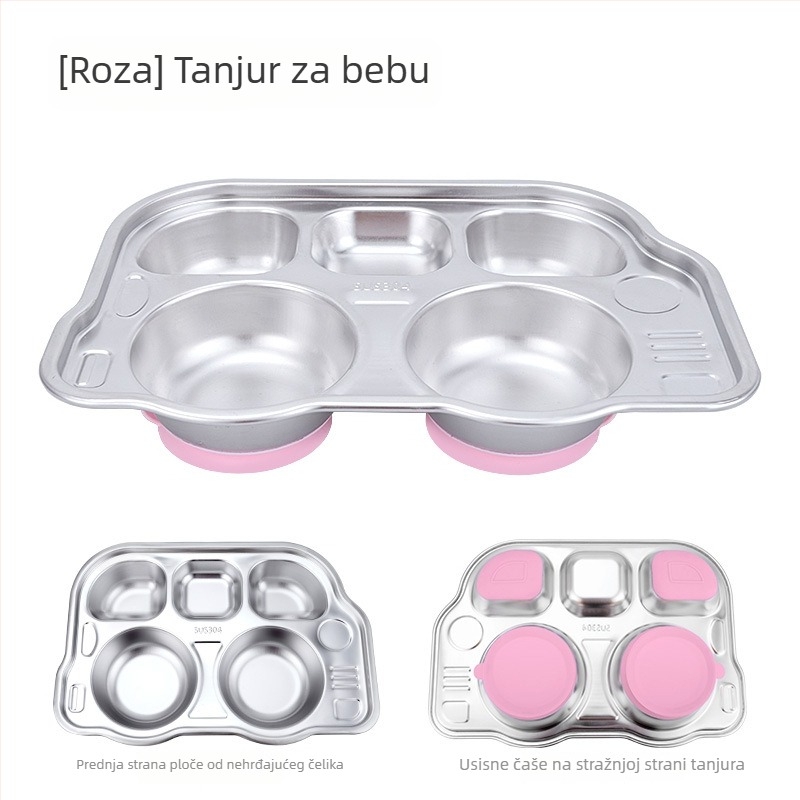 Podijeljeni tanjur za jelo s usisnom čašom od nehrđajućeg čelika, za bebe od 6 mjeseci nadalje, crtani stil