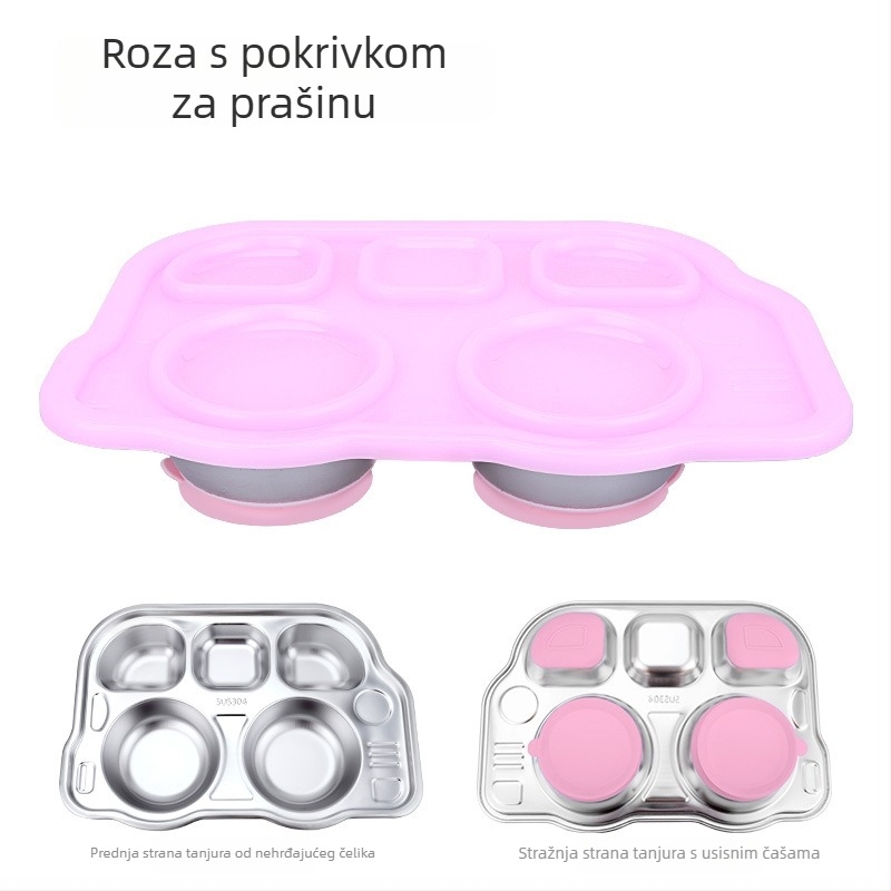 Podijeljeni tanjur za jelo s usisnom čašom od nehrđajućeg čelika, za bebe od 6 mjeseci nadalje, crtani stil