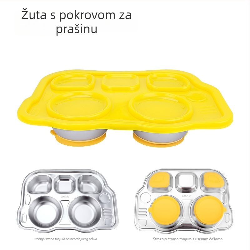Podijeljeni tanjur za jelo s usisnom čašom od nehrđajućeg čelika, za bebe od 6 mjeseci nadalje, crtani stil