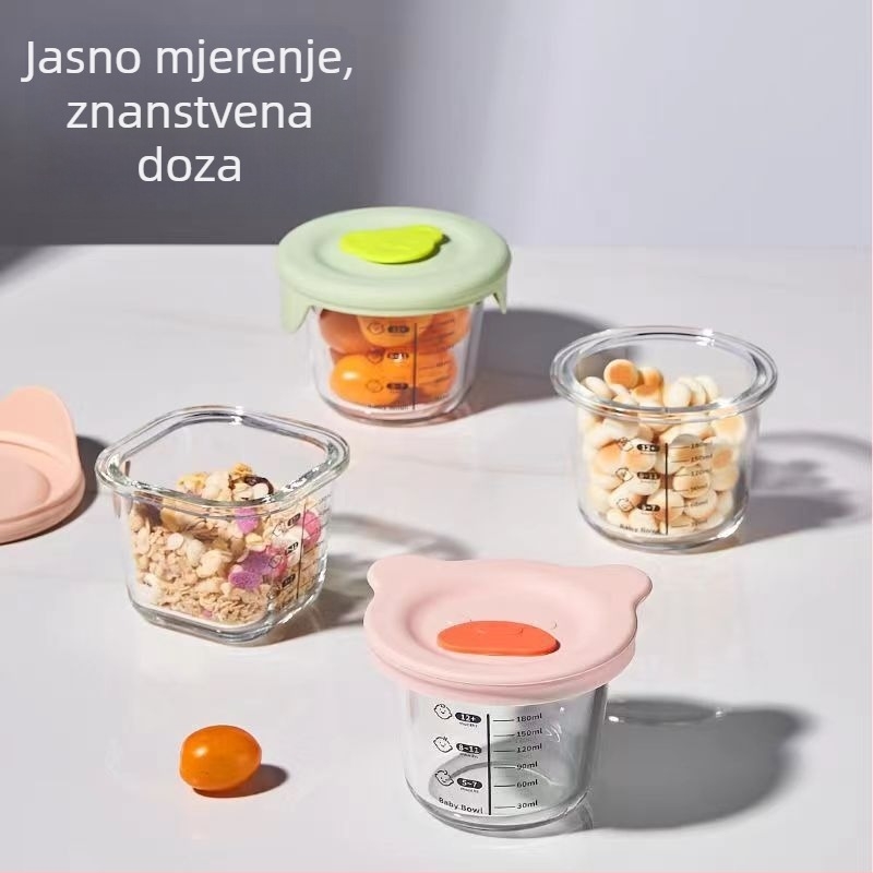 Dječja zdjela – staklo visokog borosilikata, četvero-dijelni set, AOHUA, svjež i sladak stil, za bebe starije od 3 mjeseca
