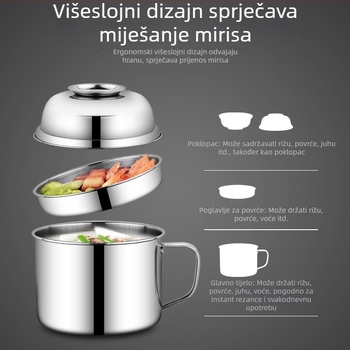 Dvostruko slojevita kutija za ručak od nehrđajućeg čelika sa pretincima i poklopcem, kapacitet 4.1–5 L, nije mikrovalna, za odrasle