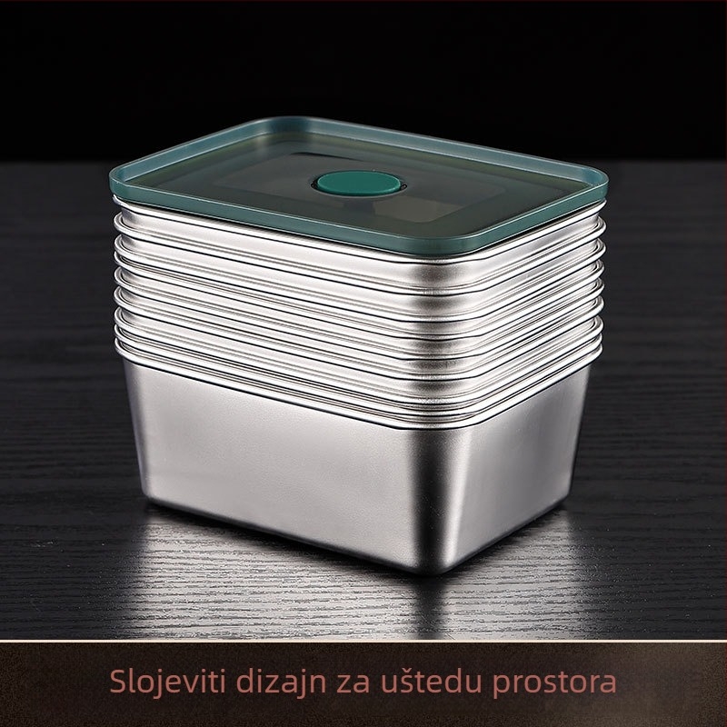 Kvadratna posuda od nehrđajućeg čelika za hranu – čuvanje svježine, zatvorena i otporna na propuštanje, prenosna, kompatibilna s mikrovalnom, 301–500 ml