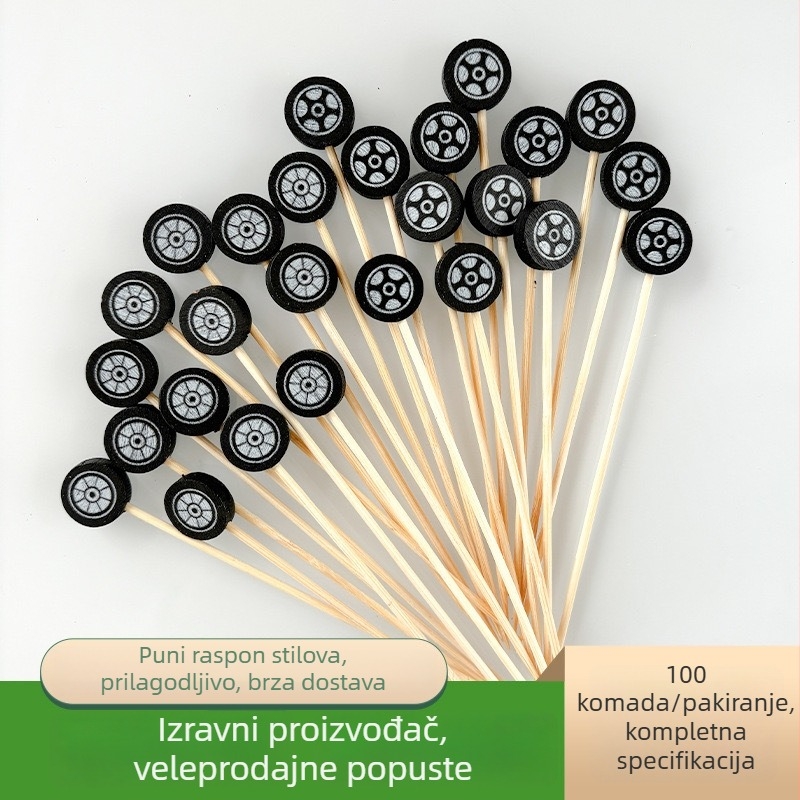 Jednokratni štapići od bambusa za voće – kreativni stil, crtić uzorak, dekoracija koktela za odrasle