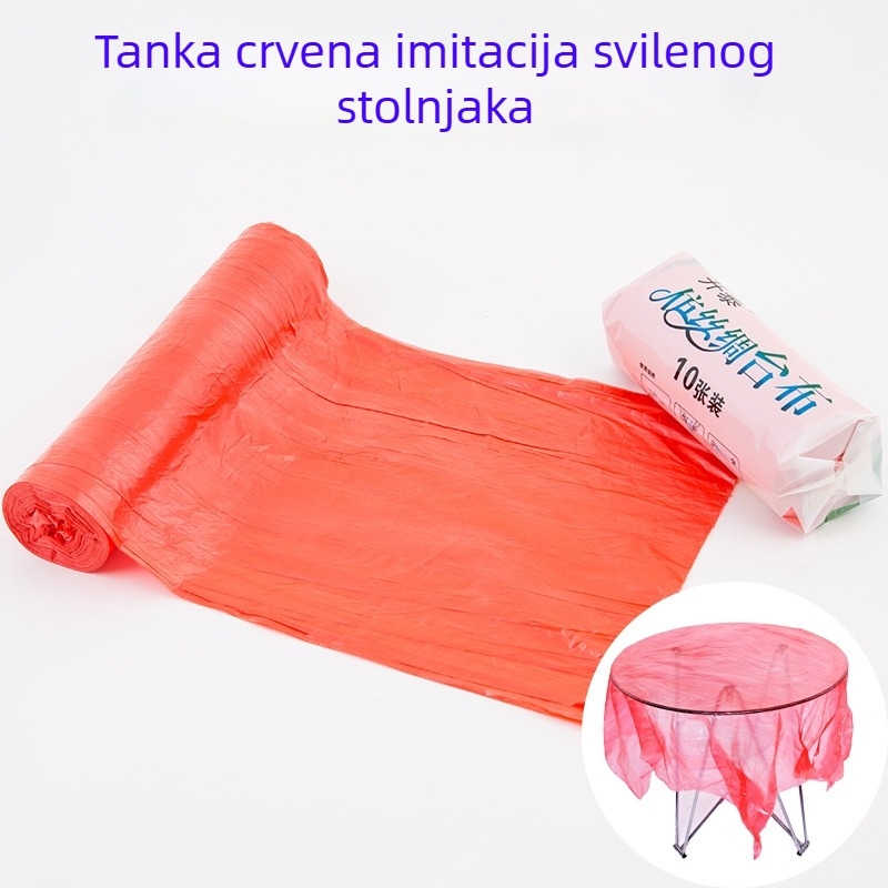 Kaitai jednokratni plastični stolnjak s teksturom nalik svili, kvadratni 180×180 cm, crveno-bijeli, više veličina