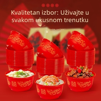 Jednokratne svadbene zdjele s motívom zmaja i feniksa, plastične, paket od 40 kom, prikladne za mikrovalnu pećnicu