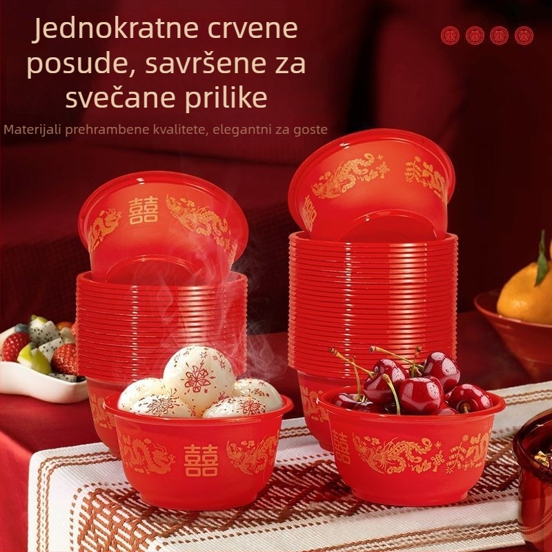 Jednokratne svadbene zdjele s motívom zmaja i feniksa, plastične, paket od 40 kom, prikladne za mikrovalnu pećnicu