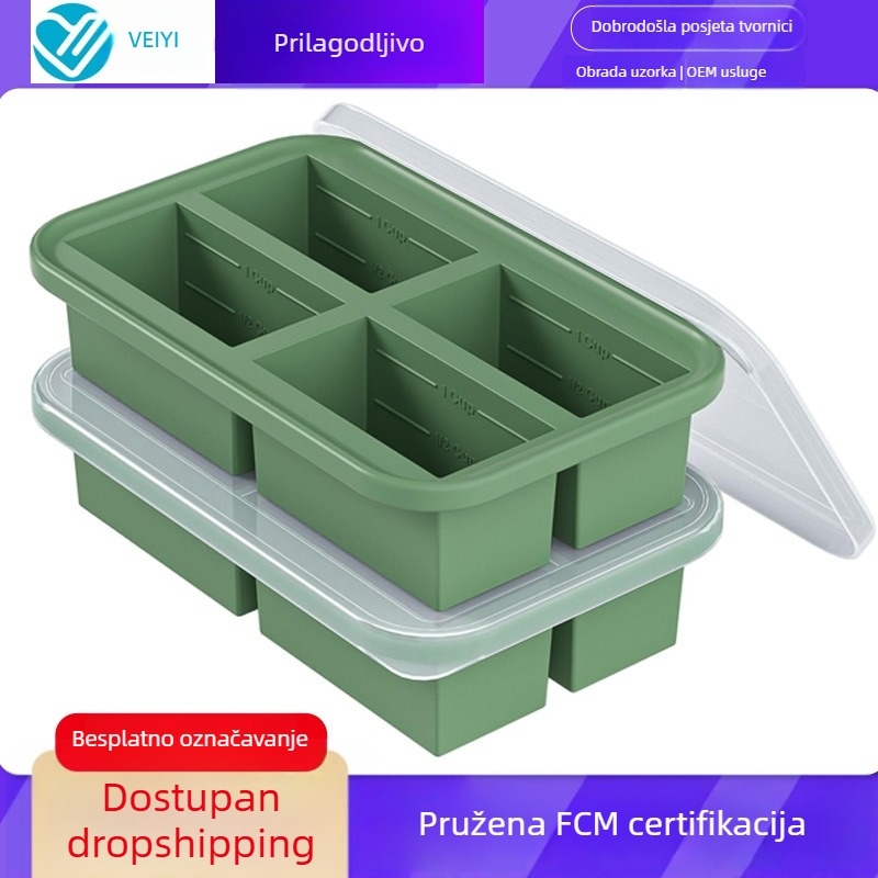 Silikonska kutija s 4 odjeljka za čuvanje svježine, kuhinja, četvrtastog oblika, 800–1000 ml, mikrovalno sigurna