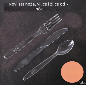 Jednokratni set noževa, vilica i žlica – prozračni plastični pribor, individualno pakiran, 100 komada