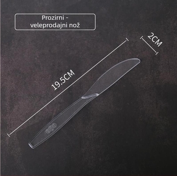 Jednokratni set noževa, vilica i žlica – prozračni plastični pribor, individualno pakiran, 100 komada