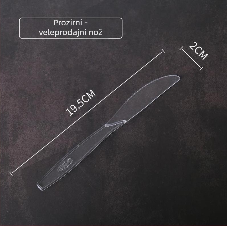 Jednokratni set noževa, vilica i žlica – prozračni plastični pribor, individualno pakiran, 100 komada