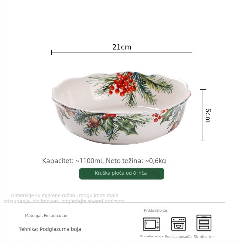 5-dijelni nordijski keramički set posuđa s cvjetnim uzorkom ispod glazure