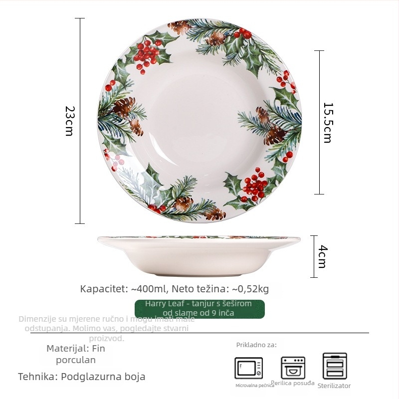 5-dijelni nordijski keramički set posuđa s cvjetnim uzorkom ispod glazure
