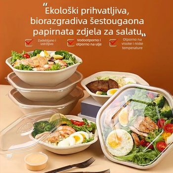 Jednokratna šesterokutna kutija za obrok – plastična, mikrovalna nema, ispis logotipa moguć, nije biološki razgradiva