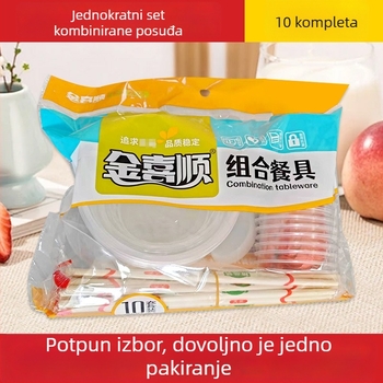 Jednokratni set posuđa za stolovanje, za 10 osoba, kristalno plastika, biološki razgradivo