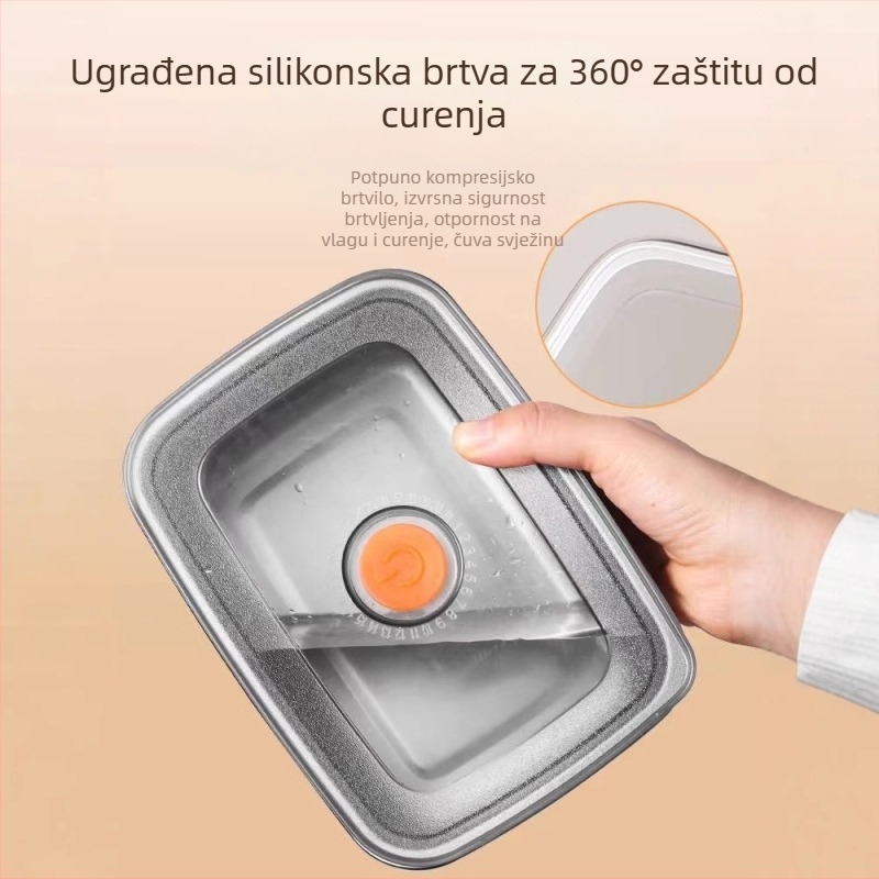 Kutija za obrok od ne magnetske nehrđajuće čelika 304, hrana klase, očuvanje svježine, pravokutnog oblika, mikrovalna sigurnost, moderan minimalistički dizajn, zapremina 1–2 L