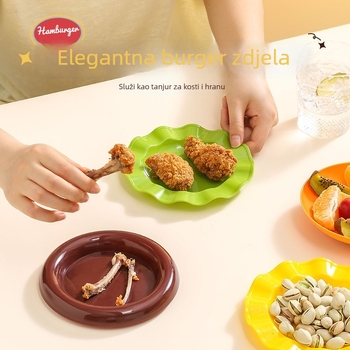 Posuda u obliku hamburgera za kosti, moderni minimalistički stil, od drugog materijala, nije prikladna za mikrovalnu