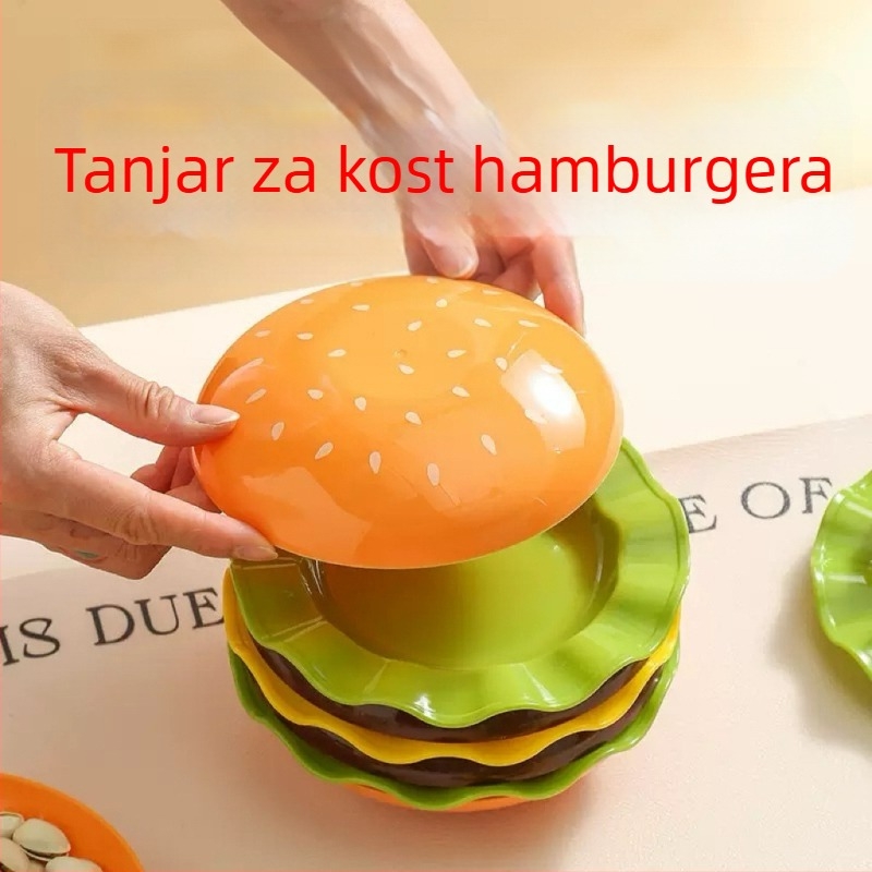 Posuda u obliku hamburgera za kosti, moderni minimalistički stil, od drugog materijala, nije prikladna za mikrovalnu