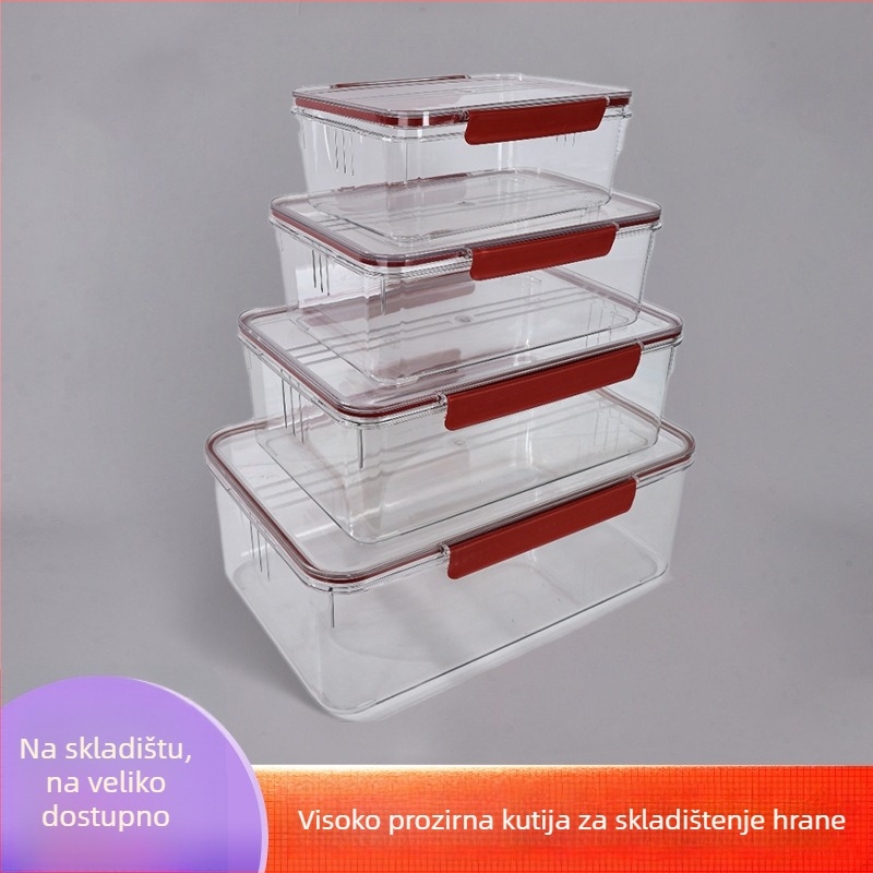 Prozirna PET kutija za čuvanje hrane s kopčom, pravokutnog oblika, za žitarice i povrće, pogodna za hladnjak i vanjski piknik, jednodjelna