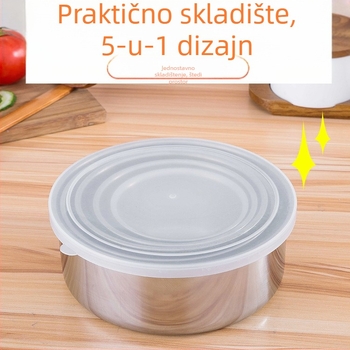 Pet dijelova set posud od nehrđajućeg čelika za hranu, okrugli oblik, zadržavanje topline, kapacitet 1–2 L, jednoslojni