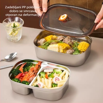 Nehrđajući čelična kutija za ručak s jednim ili dvostrukim odjeljkom, s zatvorenim poklopcem, prijenosna Bento kutija, kapacitet 1–2 L