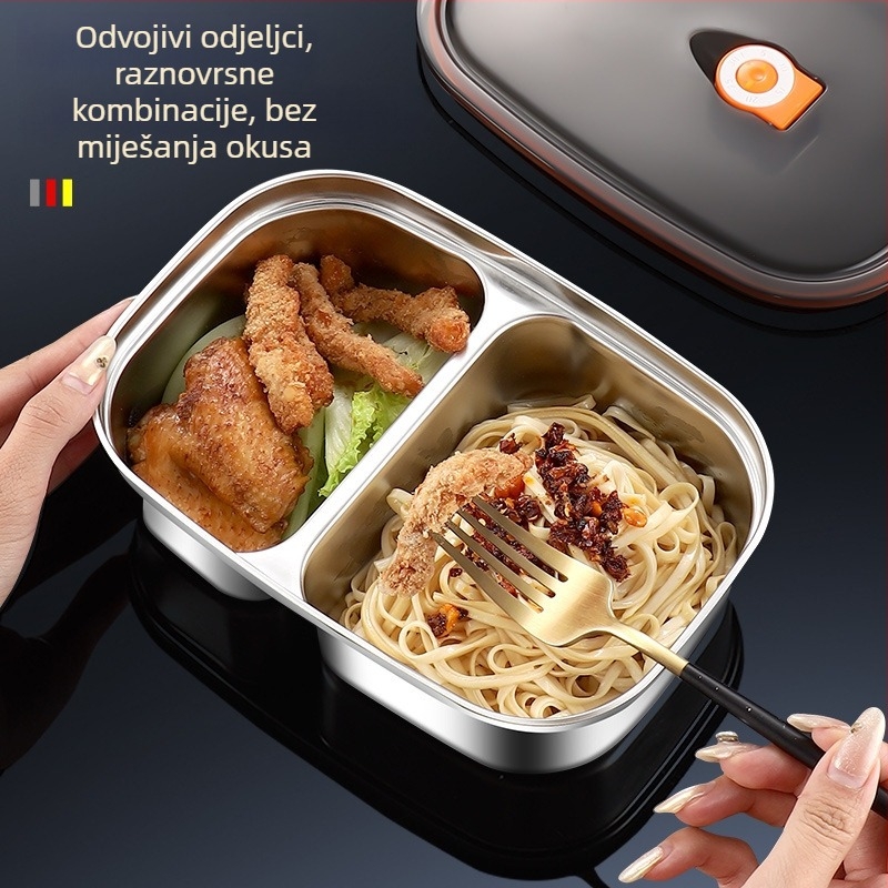 Nehrđajući čelična kutija za ručak s jednim ili dvostrukim odjeljkom, s zatvorenim poklopcem, prijenosna Bento kutija, kapacitet 1–2 L