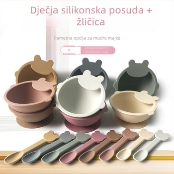 Taihexin dječja silikonska zdjela s usisnom podlogom, karikaturni dizajn, uključujući žlicu, za djecu od 6 mjeseci