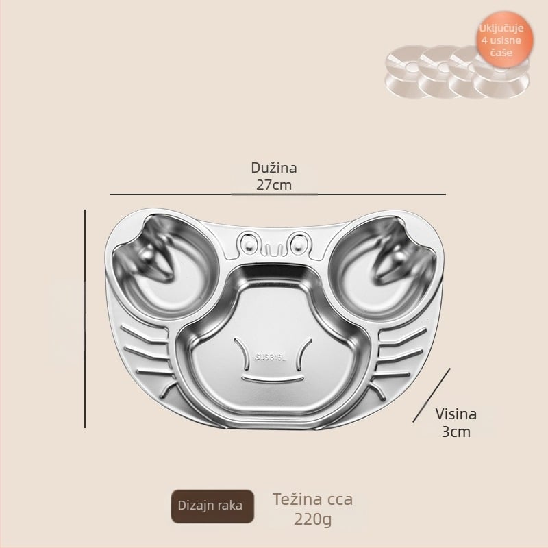 Paniton dječji tanjur od 316 nehrđajućeg čelika s tri odjeljka, za djecu od 3 mjeseca