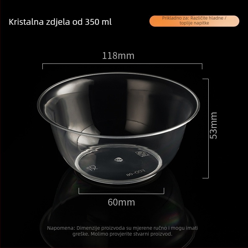 Jednokratna plastična zdjela, prehrambeni PP, otporna na visoke temperature, debeljena, 350 ml