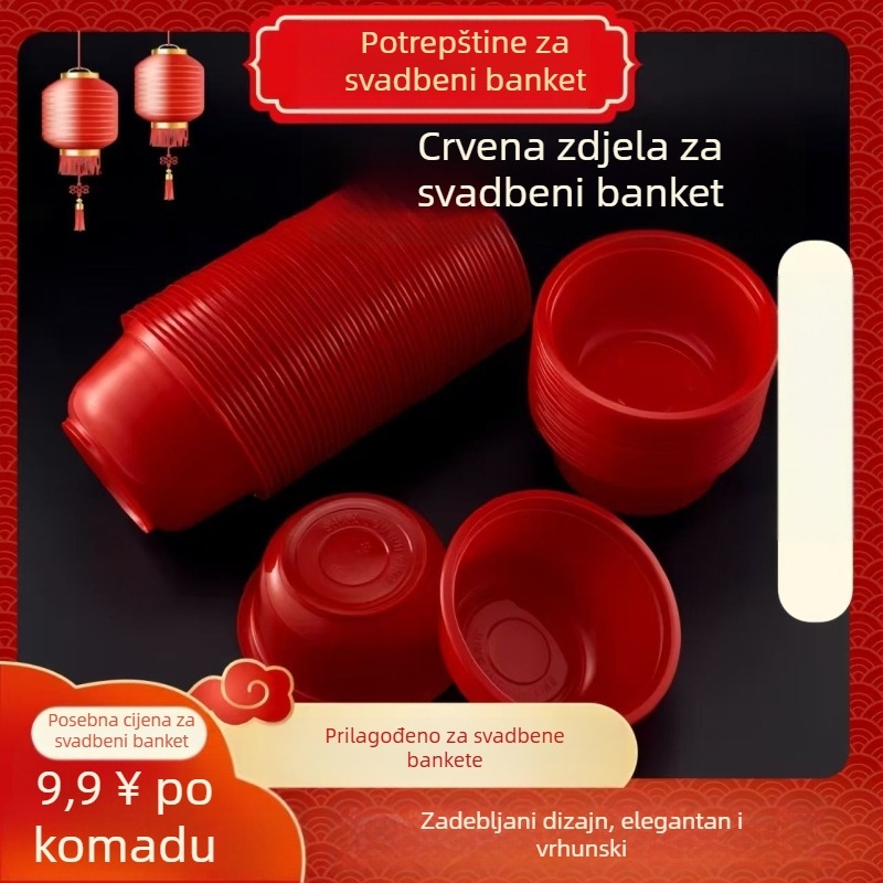 Jednokratna crvena plastična zdjela debelog dna za svečane prilike - vjenčanja, banketi, rođendani, useljenje