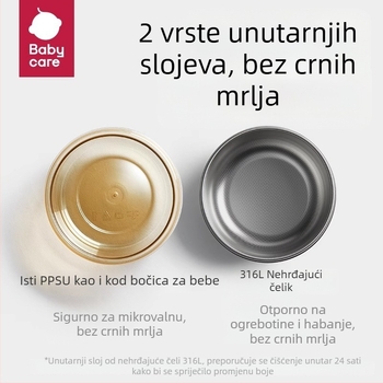 Babycare Set posuđa od nehrđajućeg čelika s izoliranom zdjelom napunjenom vodom, za djecu stariju od 12 mjeseci, 3- ili 5-dijelni set (s žlicom)