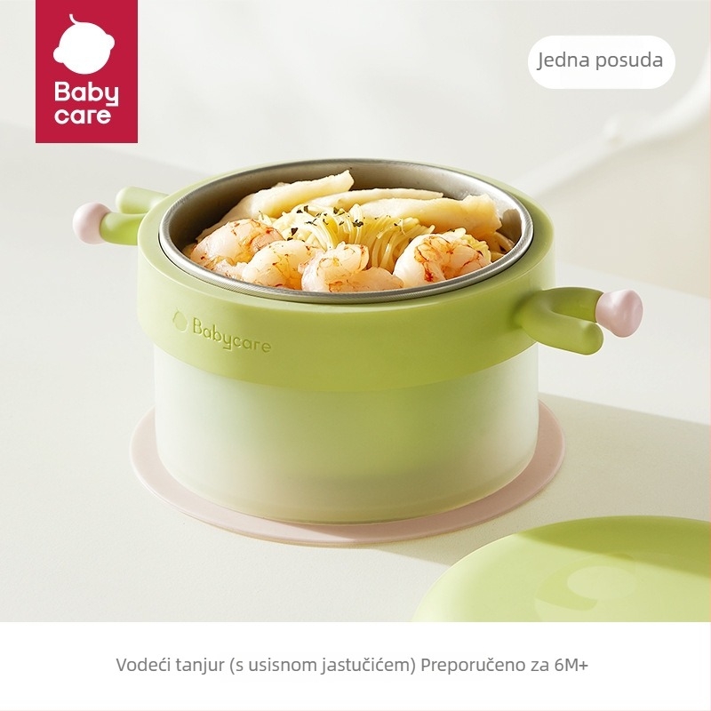 Babycare Set posuđa od nehrđajućeg čelika s izoliranom zdjelom napunjenom vodom, za djecu stariju od 12 mjeseci, 3- ili 5-dijelni set (s žlicom)